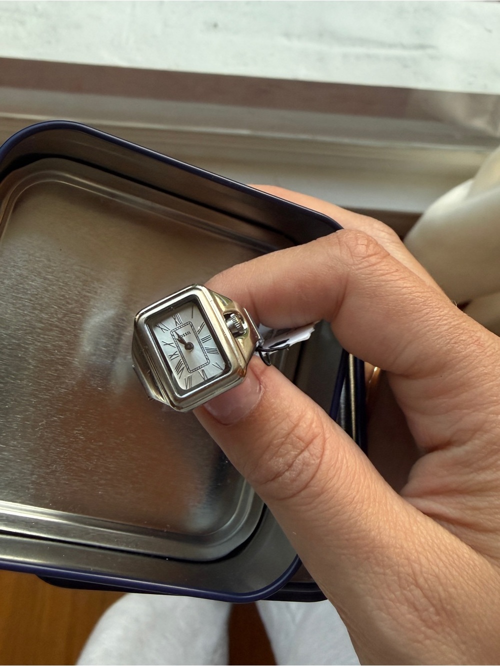 Fossil Silver Square Face Watch Ring - Silver